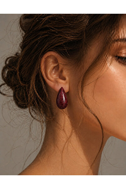 Markiz Takı Matte Burgundy Drop Earrings Pair (3.5 cm)