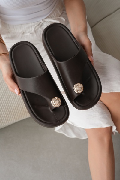 selin shoes Mirea Thick Heel Accessory Detailed Flip-Flop Women's Slippers - ...