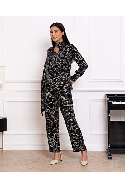 the desire wear Midnight Noir Polka Dot Co-ord Set | Statement Tie-Neck Two-P...