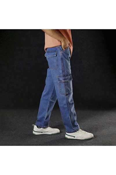 PoshX Men's Premium Baggy Fit 6 Pocket Wash Cargo Jeans Pant