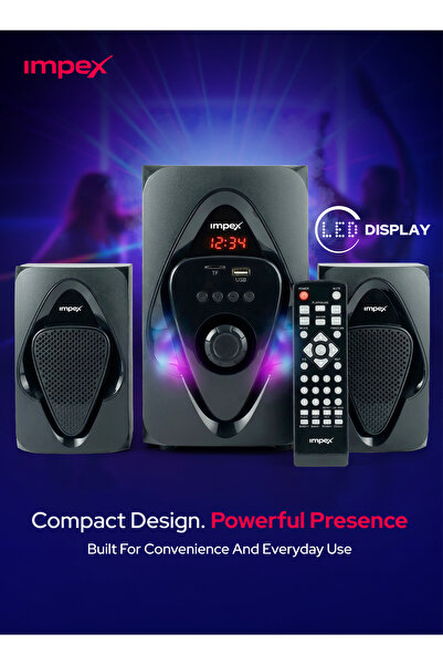 IMPEX مكبر صوت متعدد الوسائط / نظام 2.1 قناة. بلوتوث USB AUX FM TF / HT2115 أسود