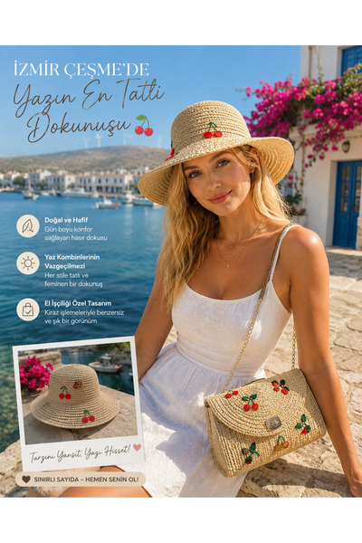 CROCUS DESIGN Straw Bag Hat Combination Cherry Model