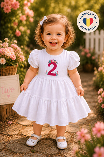 OEM Embroidered Dress Number 2, Cotton Muslin, White, 100% Cotton, Made in Ro...