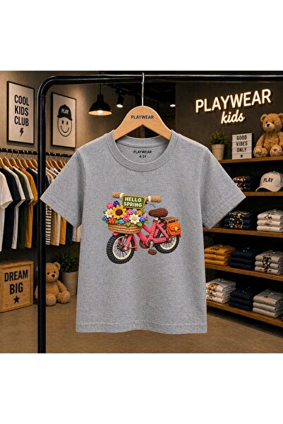 playwear Hello Spring Tricou unisex pentru copii, imprimat cu biciclete, 100%...