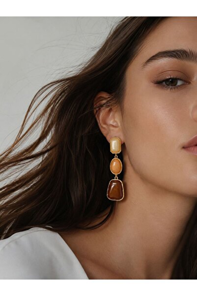LioraJewellry Zra Model Küpe Kahve