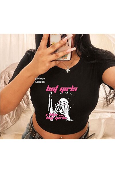 Minga London Black - Hotgirls Printed Belted Crop Top