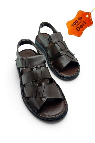 MAGIC SHOES Genuine Leather Brown Orthopedic Insole Men's Sandals