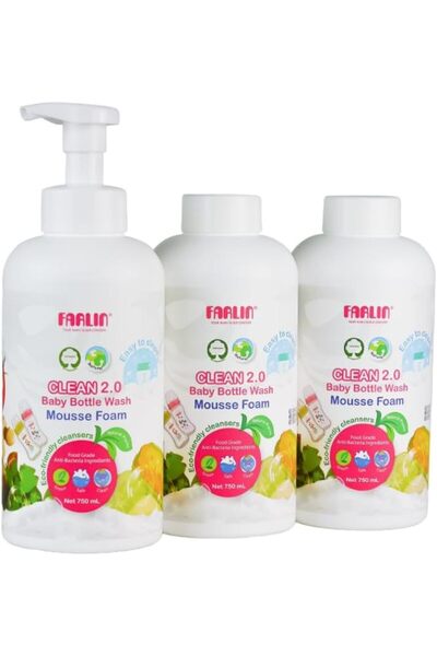 FARLİN رغوة صديقة للبيئة 2.0 لغسل زجاجات الأطفال، 750 مل - 2+1