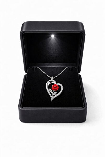 ÇEKİRDEK JEWELRY 925 Ayar Gümüş Kırmızı Gül Kalp Kolye | Işıklı Hediye Kutulu...