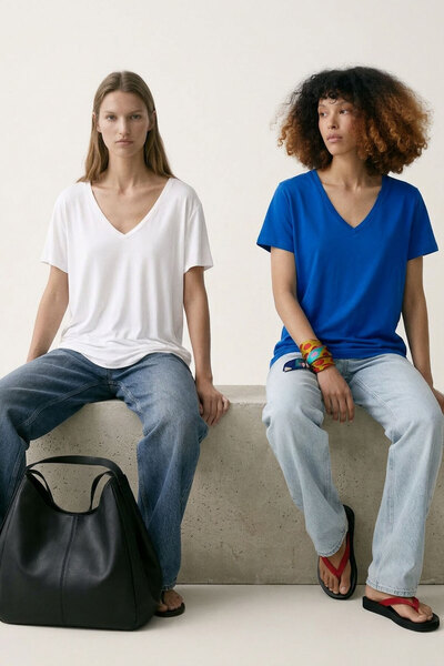 EFFE 2 τεμάχια T-Shirt V-Neck Basic Με μείγμα βισκόζης