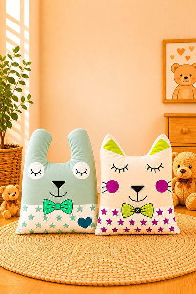 Paris Home 2-Piece Children's Room Cushion Pillow Set, Filled, Cute, Multi-Pu...