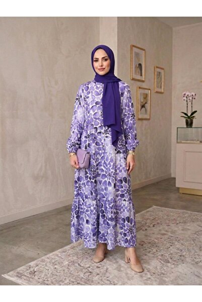 ECEYLÜL MODA Rochie musulmană cu imprimeu de vară din bumbac modal - Anti-tra...