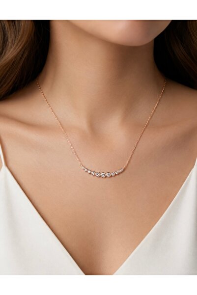SARIASLAN Süzme Su Yolu Zirkon Taşlı Gümüş Kolye Rose Gold Renk