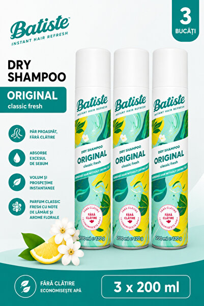 Batiste Pack of 3 x Original Classic Fresh Dry Shampoo, leave-in, 200 ml