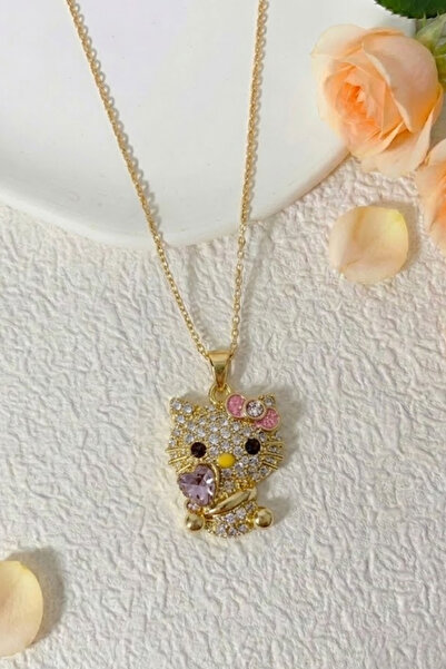 Birmem Paslanmaz Çelik Gold Taşlı Hello Kitty Kolye Sevgiliye/Arkadaşa Özel Ş...