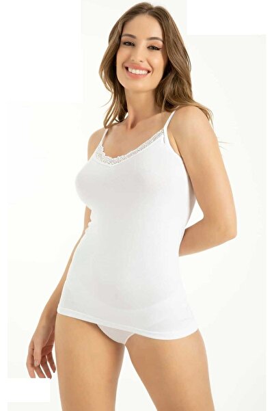 BENALİ White Bamboo Rope Strap Reversible Undershirt