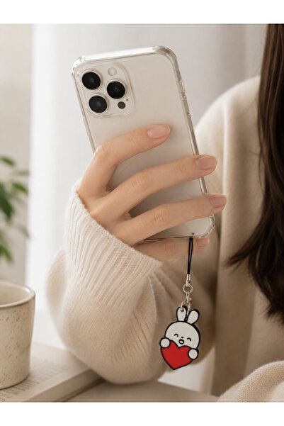 DİZAYNET Kalpli Tavşan Telefon Süsü Charm Askı Aksesuarı