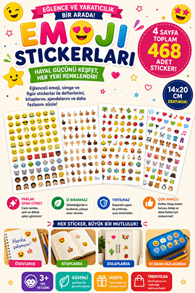Tatlı Süprizler Emojiler Sticer - 4 Sayfa 468 Adet Sticer