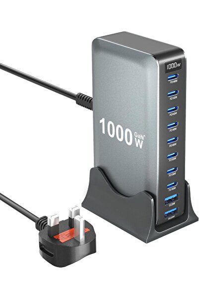 Antwax Bloc de încărcare USB C de 1000W, Stație de încărcare GaN cu 10 portur...