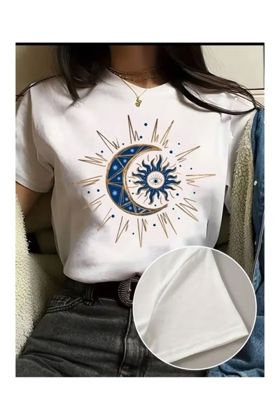 puolikuu Tricou unisex cu croială confortabilă, cu panglică și imprimeu dublu