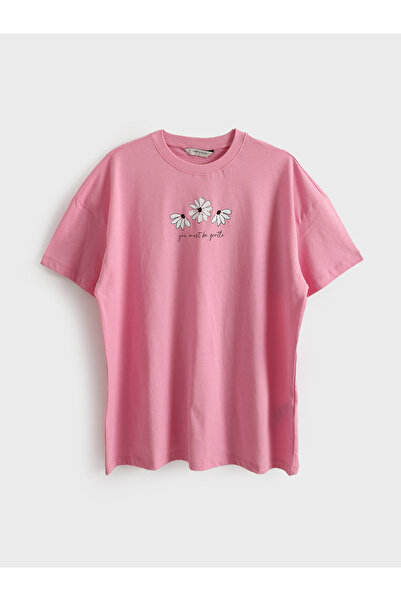 LC Waikiki Tricou de damă cu guler rotund cu imprimeu supradimensionat
