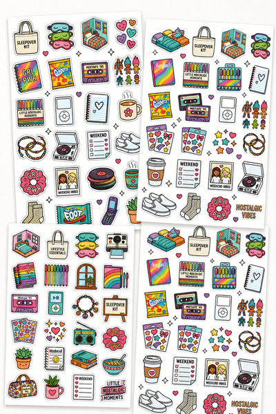 BieneGift Retro Sticker Seti 4 Sayfa – Nostaljik Aesthetic Ajanda, Defter, Jo...