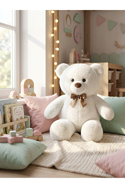 Toyzoy Toys Ayıcık Kurdeleli Beyaz Seri 90 cm - Yumuşacık & Hediyelik Peluş