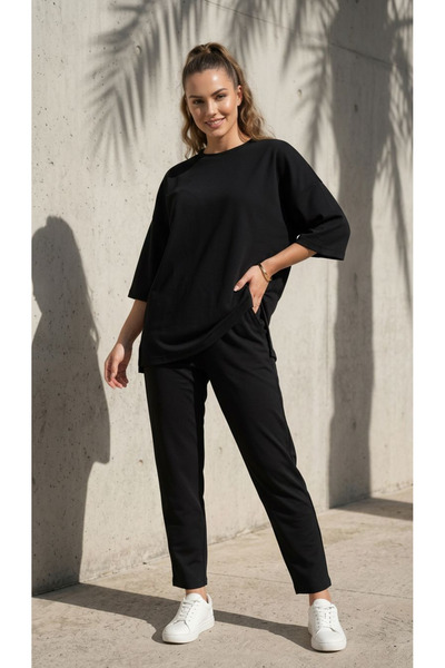 Ded COLLECTION Women's oversized fit short sleeve basic modal two-piece set