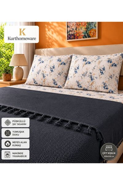 KURT Bella Home Çift Kişilik Pike Takımı Püsküllü Şık Tasarım Yumuşak Dokulu