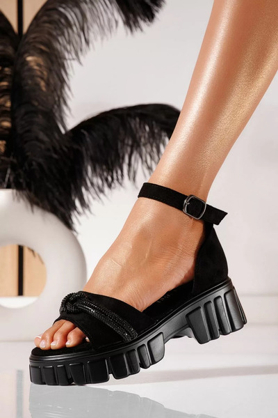 Zaira Women's black platform Sandals made of eco- Leather suede Adela #25386