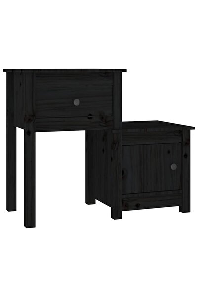 vidaxl Bedside table, black, 79.5x38x65.5 cm, solid pine wood