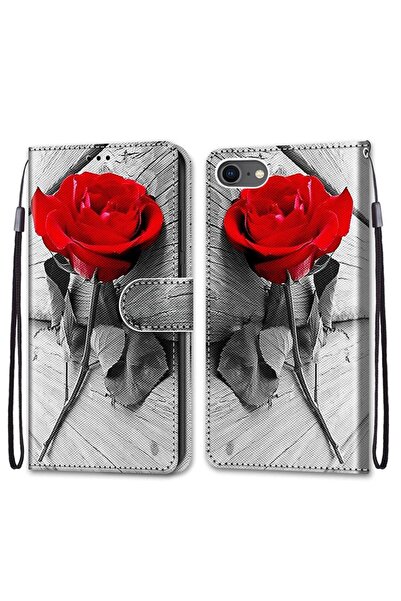 sscase Wood and Roses Θήκη Πορτοφόλι Wood Red Rose (Apple iPhone SE 2020/8/7)
