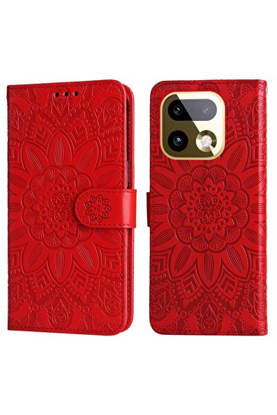 sscase Embossed Sunflower Θήκη Πορτοφόλι Red (Realme 16 Pro Plus 5G)