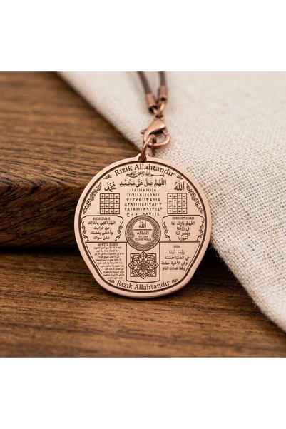 Velvet Copper Antique Copper Blessings and Abundance Necklace - Talismanic Medallion with Ayetel Kürsi and Alphabetic Matrix