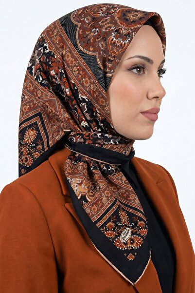 hadiora Women's Orange Black Ethnic Pattern Organic Cotton Soft Scarf