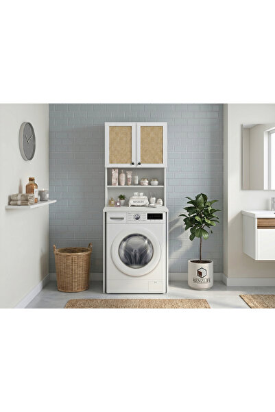 Kenzlife çamaşır makinesi dolabı hayzum mat beyaz 180*066*55 jut kare kapak s...