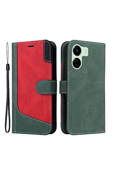sscase Three-color Splicing Θήκη Πορτοφόλι Green/Red (Xiaomi Redmi 13C/Poco C65)