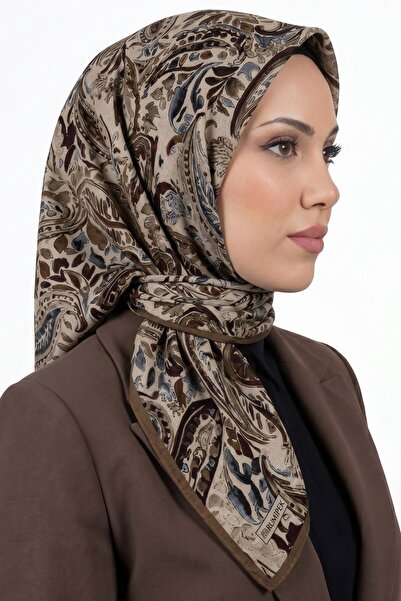 hadiora وشاح نسائي من القطن العضوي الناعم بنمط بيزلي باللون البيج والبني