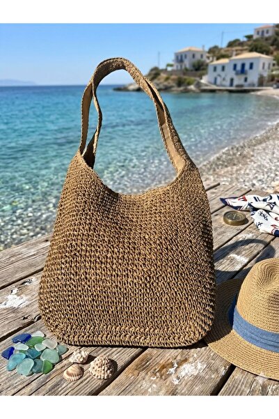 Axesoire Nwc-1089 Camel Hand Knitted Straw Bag