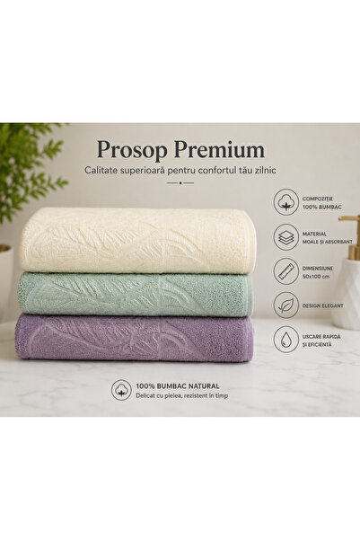 OEM Set of 3 towels, 100% Cotton , size 50x100cm Lilac, Olive and Ivory