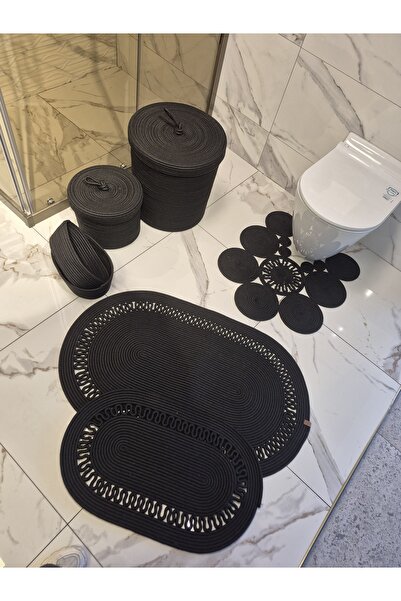 BHR Creative Ades Jute Bathroom Set, Mat Set, Trash Can, Toilet Seat Mat and ...