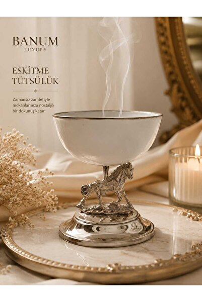 Banum Luxury Özel Serı Eskitme Vintaj Tarzı Gümüş Renklı Harıka Tütsülük Ofis...