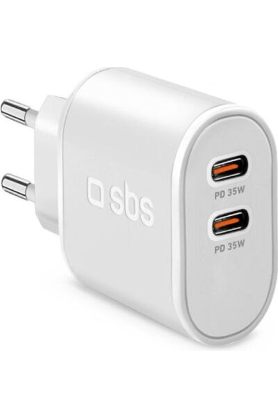 SBS Φορτιστής χωρίς καλώδιο με 2 θύρες USB-C, 35W Power Delivery, Λευκός (TR2...