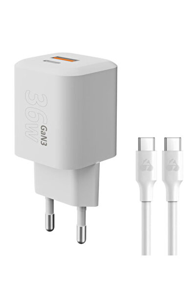 POWERTECH Φορτιστής GaN με θύρα USB-A και θύρα USB-C και καλώδιο USB-C σε USB...