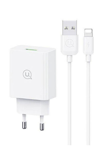 Usams Φορτιστής με θύρα USB-A και καλώδιο Lightning 18W Γρήγορη Φόρτιση 3.0 Λ...