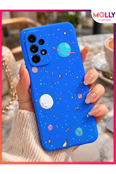 Molly SAMSUNG GALAXY A53 İçin Saks Mavisi Cosmic Parade Desenli Silikon Kılıf