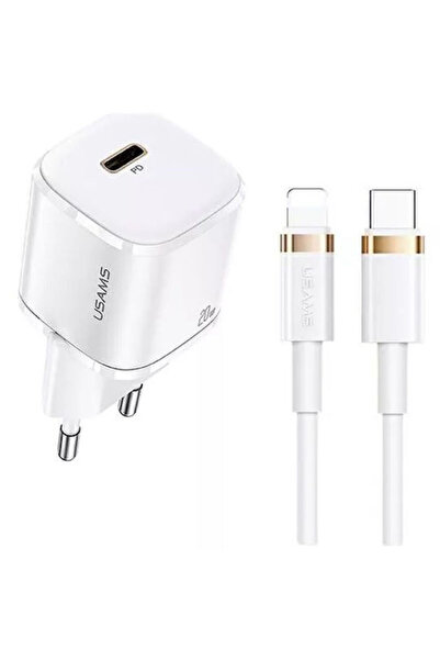 Usams Încărcător cu port USB-C și cablu USB-C, 20W Power Delivery, Alb (US-CC...