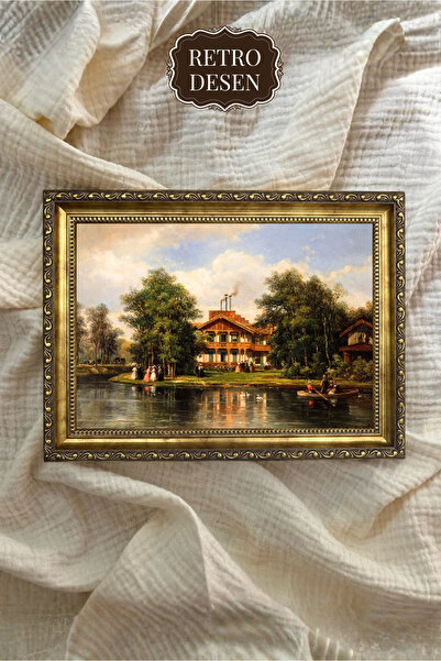 Retro Vintage Çerçeveli Tablo, Manzara Tablosu, Sanatsal Baskı, Duvar Dekoru,...