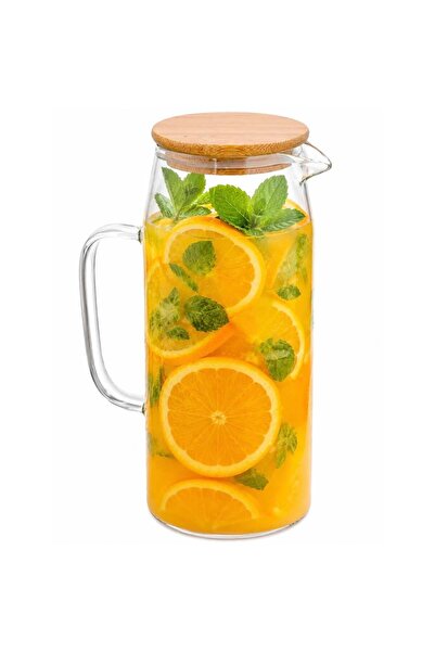 PUFO Elegant Simple glass carafe for water, lemonade, or juice, bamboo lid, 1...