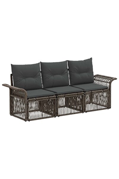 vidaxl Garden sofa set 3 pcs Grey polyrattan